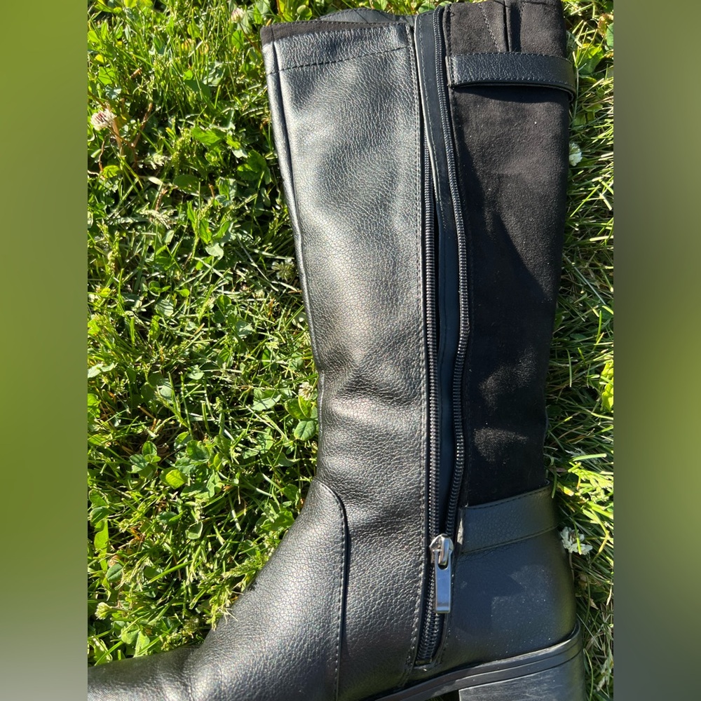 Franco Sarto Black Tall Leather & Suede Riding Boots - Picture 12 of 12